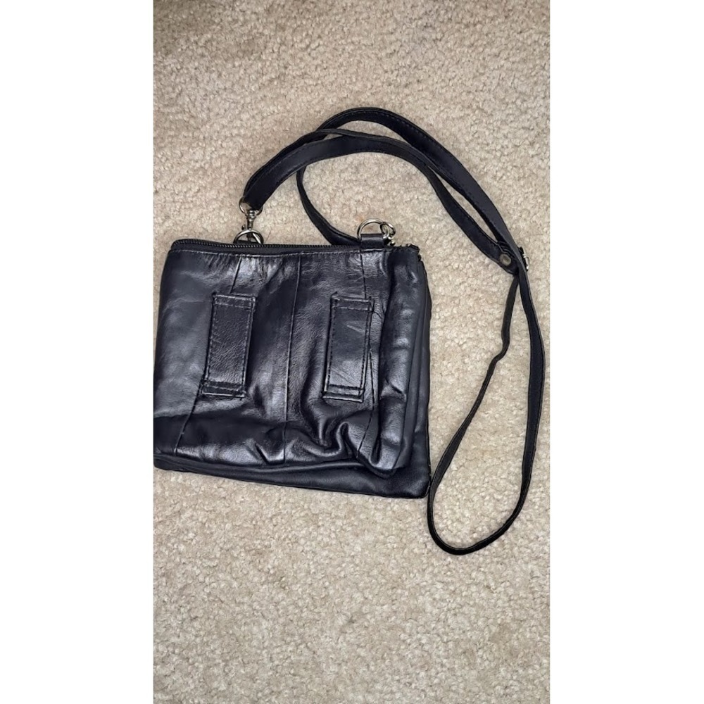 Small Black Genuine Leather Shoulder Cross Body Travel Handbag - Picture 2 of 3
